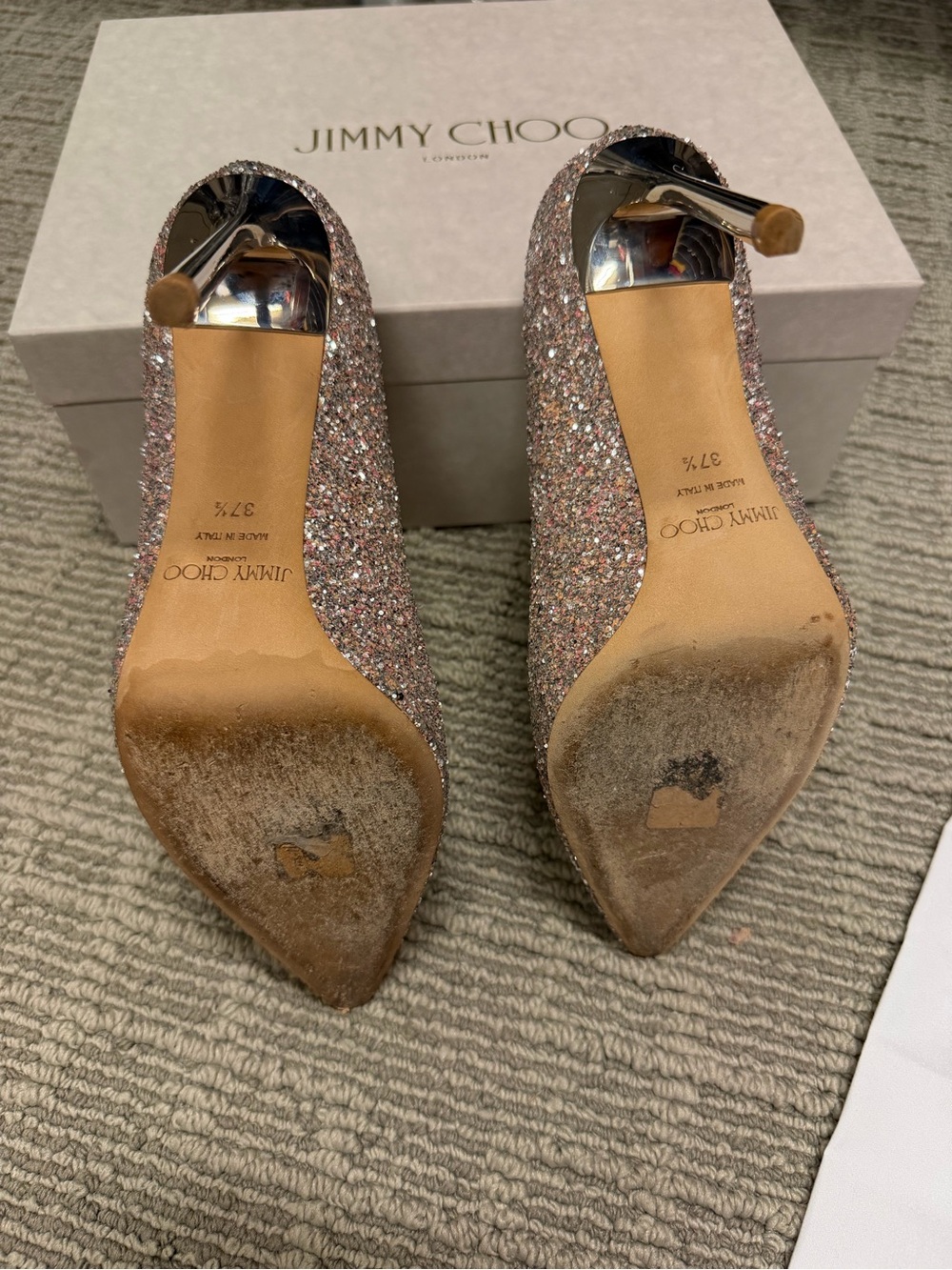 Jimmy Choo ROMY 100 Pink Glitter Pointed Pumps with Multitone Sparkle - Picture 4 of 8